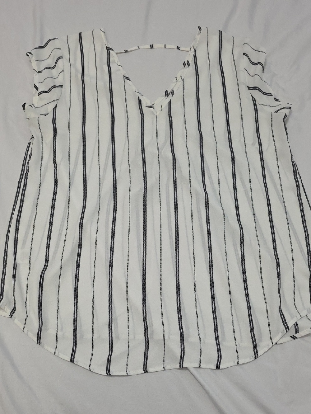 White V-Neck Striped Blouse - Picture 6 of 6